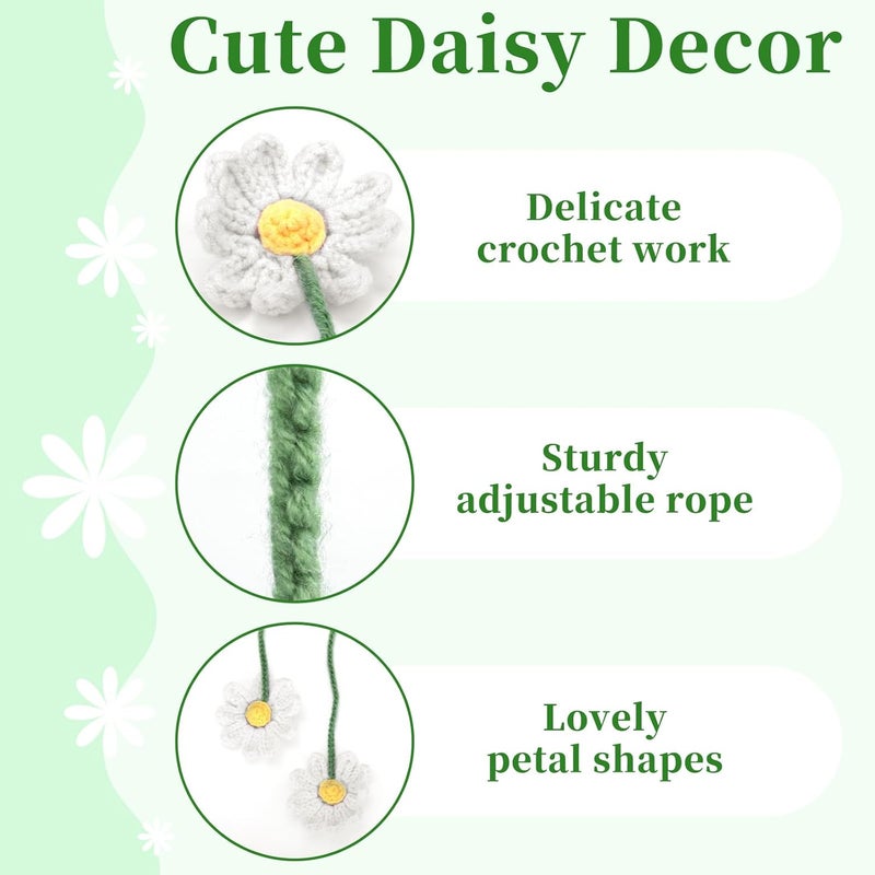 ecocstm 2 PCS Crochet Daisy Car Accessories for Women, Car Rearview Mirror White Flower Hanging Accessories, Handmade Cute Cars Accessory for Women Aesthetic, Cars Interior Decor Accessory Gift (White) - Image 4